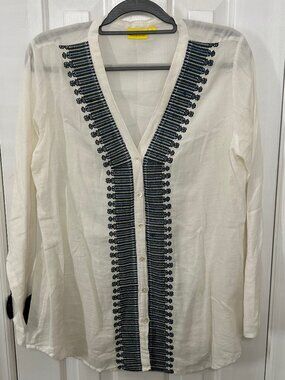 Roller Rabbit Size L Large White Embroidered Tunic